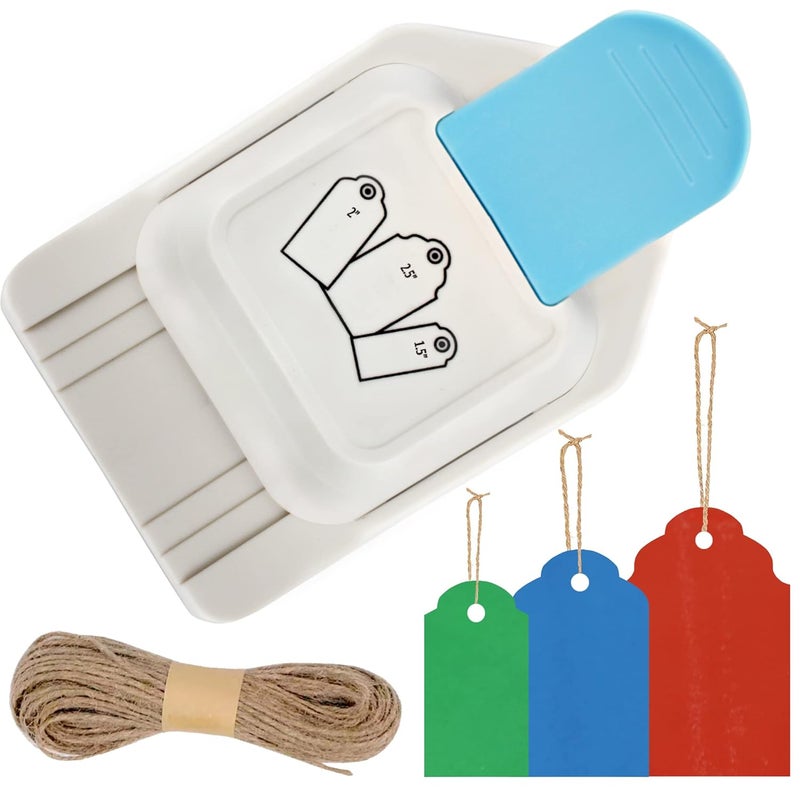 ECOHU Paper Craft Tag Punch 1.5" 2" 2.5" - with 1 roll Hemp Rope 32ft - Tag Shape Lever Action Craft Puncher for Paper Crafting Scrapbooking Cards Arts for DIY Projects - Image 1